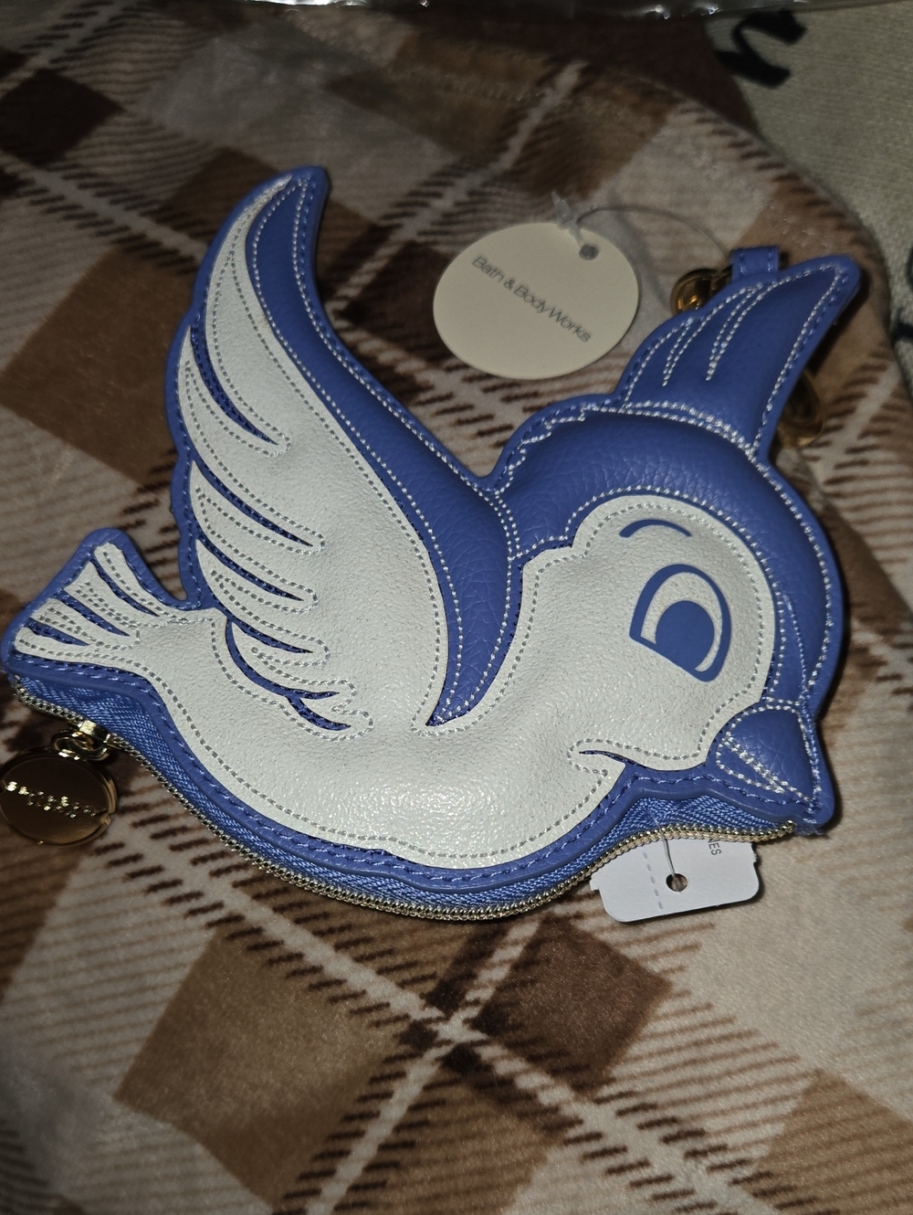 Bath & Body Works Snow White Blue and White Bird Coin Pouch with Clip
